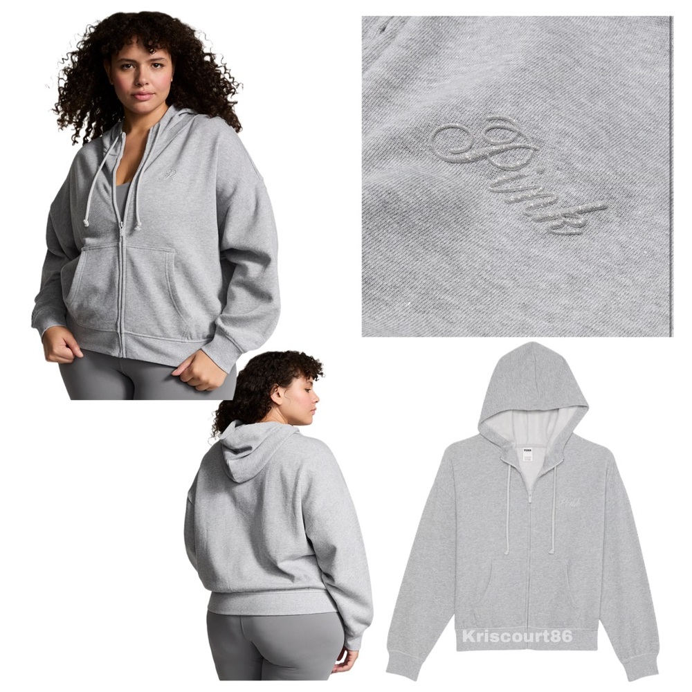 VSPINK Grey Sparkle Woven Bling Zip-Up Hooded Jacket NEW WITH TA…